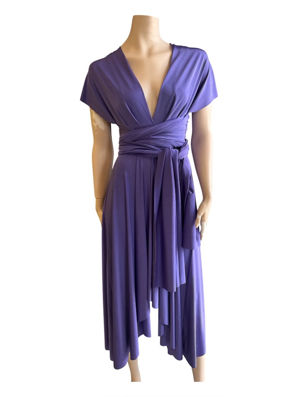 Pink & Violet NWT Versatile Purple High-Low Wrap Dress with Self-Tie Waist S4